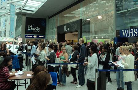 Jobseekers at The Liberty Shopping Centre, Romford. 