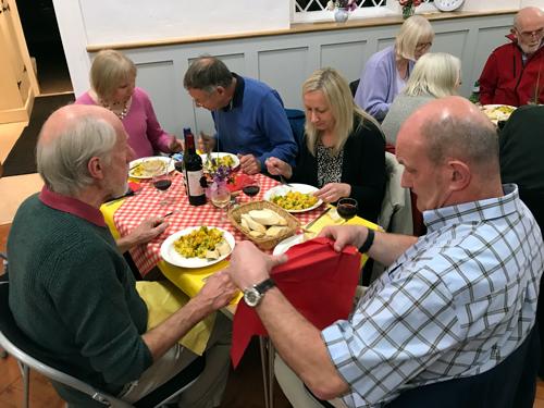 Guests enjoying Abthorpe Church’s Harvest Supper.