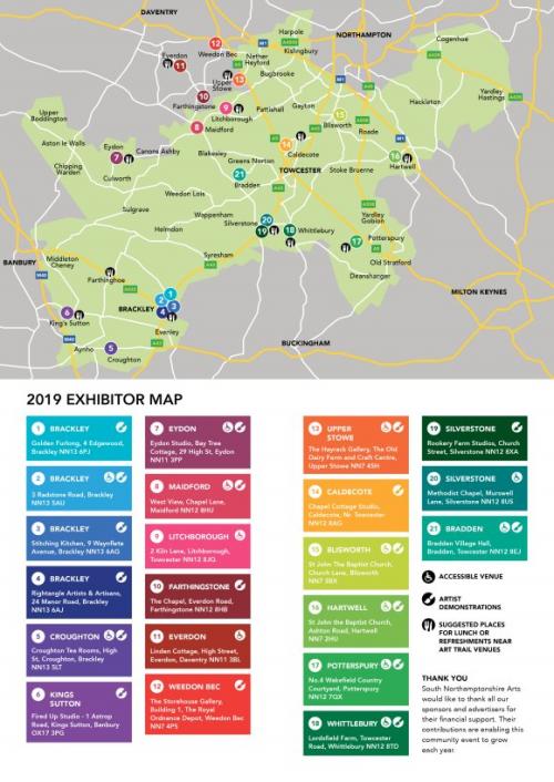 7th South Northants Annual Art Trail 5th to 7th October 2019 Map showing 21 venues