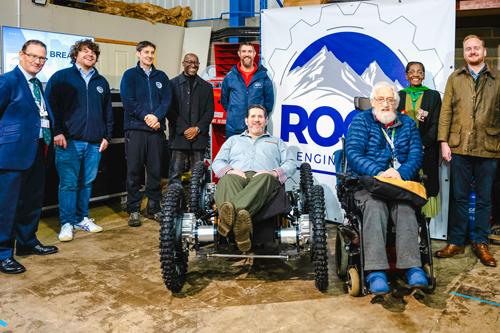 The chair, dubbed ‘Rock Climber’, was launched at Rock Engineering HQ in Towcester, Northants, at an event held on the final day of Disability History Month and attended by Vice Lord-Lieutenant of Northamptonshire, Morcea Walker MBE, deputy leader of West Northants Council, Cllr Adam Brown, Armed Forces Covenant champion at WNC, Cllr David Smith and representatives from; Disability Forum, VR Therapies, Sollus Healthcare and Northamptonshire Sports. 