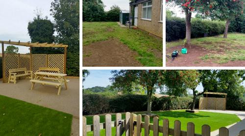  collage of before and after images of the garden