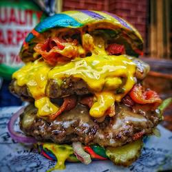 Double patty Freakin Rainbow burger from The Patty Freaks.