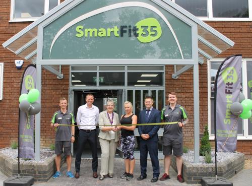 Gail Emms and Cllr Wendy Rider officially declare SmartFit35 open with fitness club team.