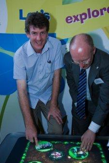 Paul Cook and Kevin Reid with the Microsoft Surface Device at Ness Gardens