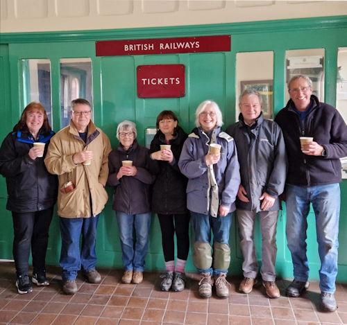 Members of the FHRS volunteer team pictured inside the station's ticket office..