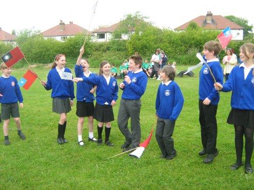 Parkgate pupils celebrate the arrival of the torch