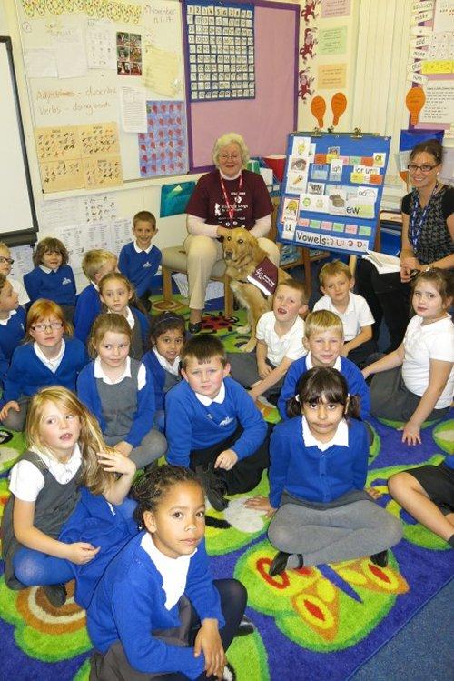 Mrs Bray and her hearing dog visited Neston Primary School