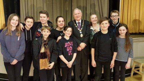 Members of InterACT Youth Theatre with the Mayor of Neston, Cllr Mike Shipman