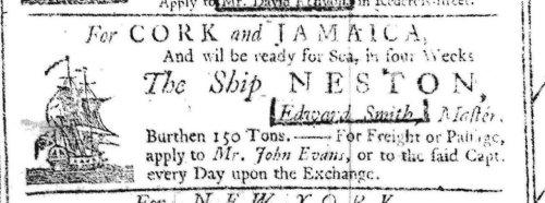 A newspaper advertisement for the Neston, before she was used in the slave trade.