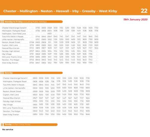 New 22 bus timetable