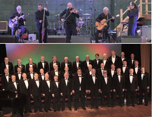 Billy Thompson and below, the Rhos Male Voice Choir.